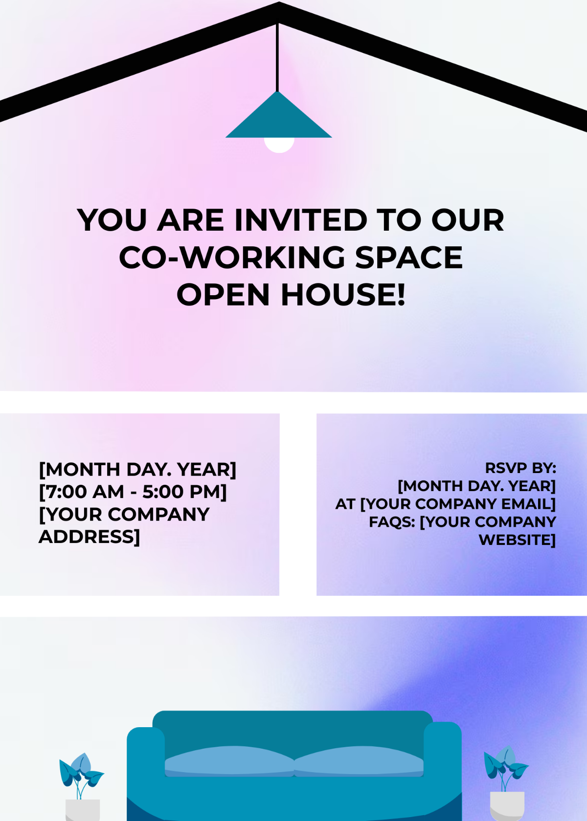 Free Co-working Space Open House Invitation Card Template
