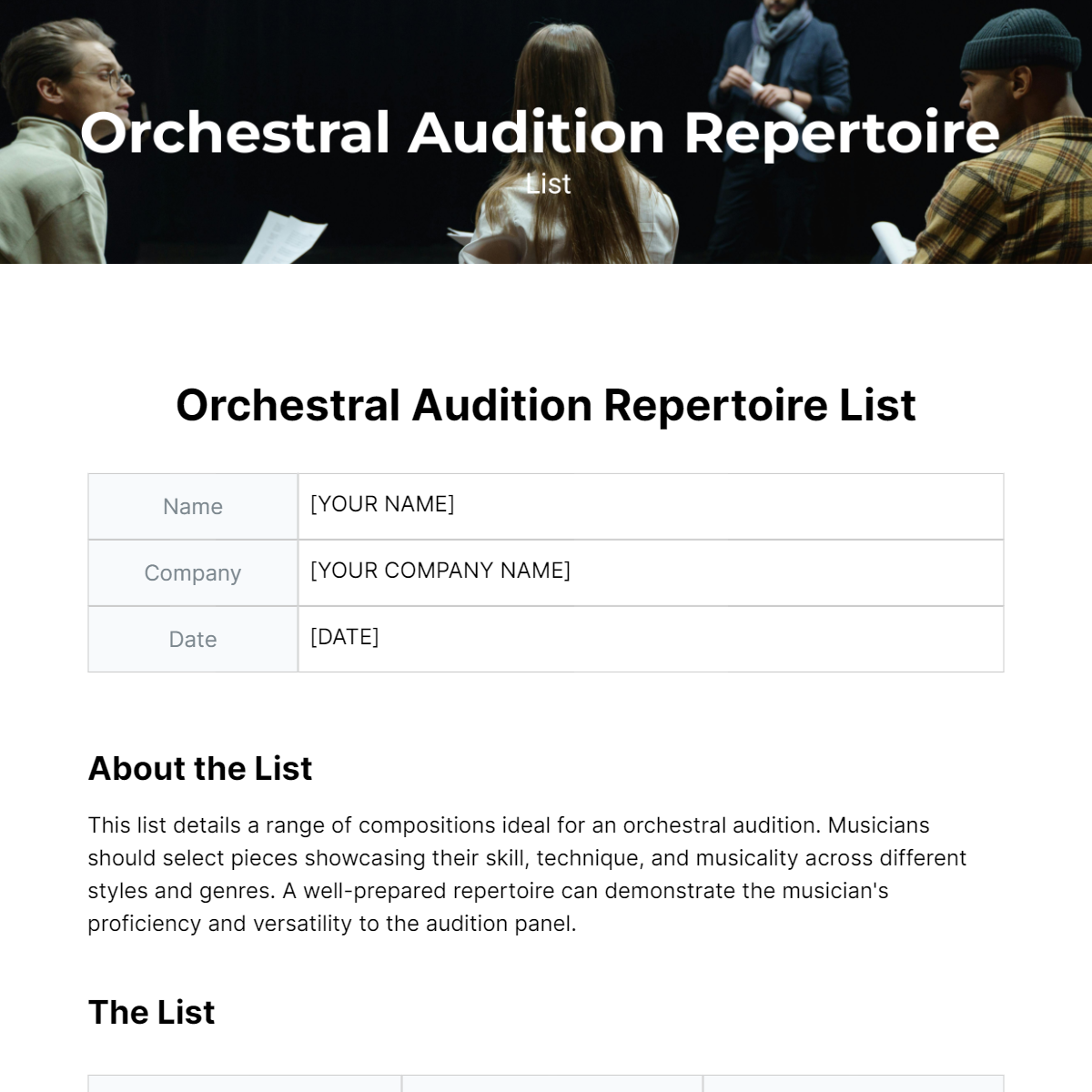 Orchestral Audition repertoire List Template