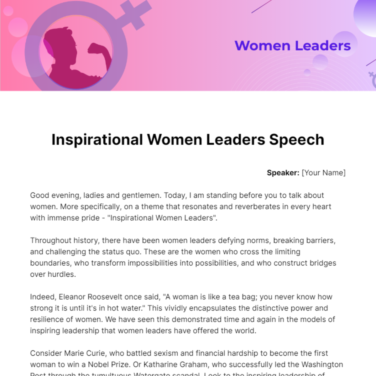 Inspirational Women Leaders Speech Template