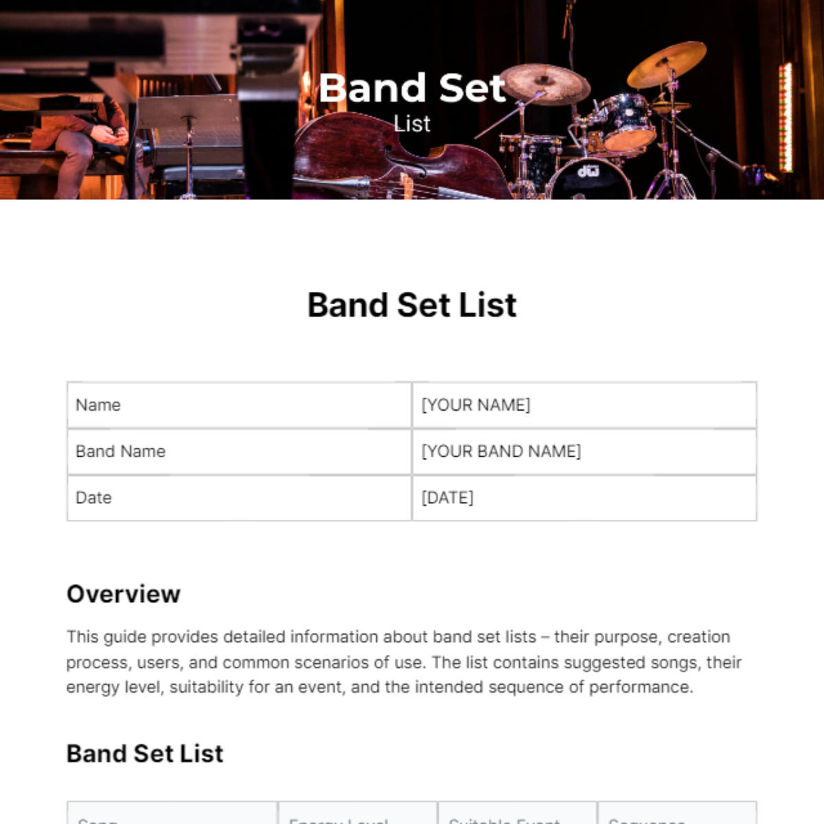 Band Set List Template