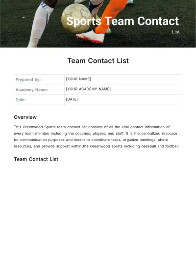 Free Team Contact List Template to Edit Online