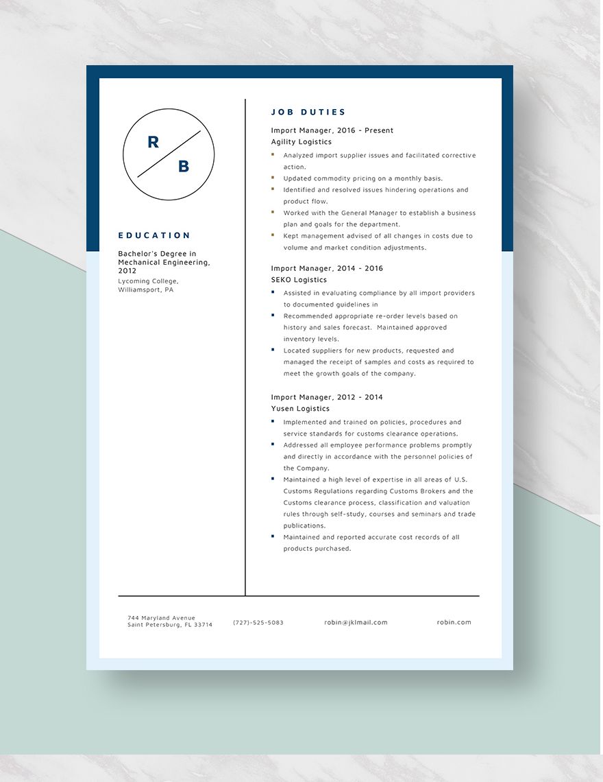 Import Manager Resume