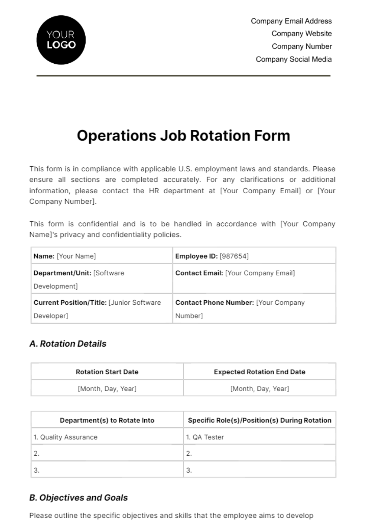 Operations Job Rotation Form Template - Edit Online & Download