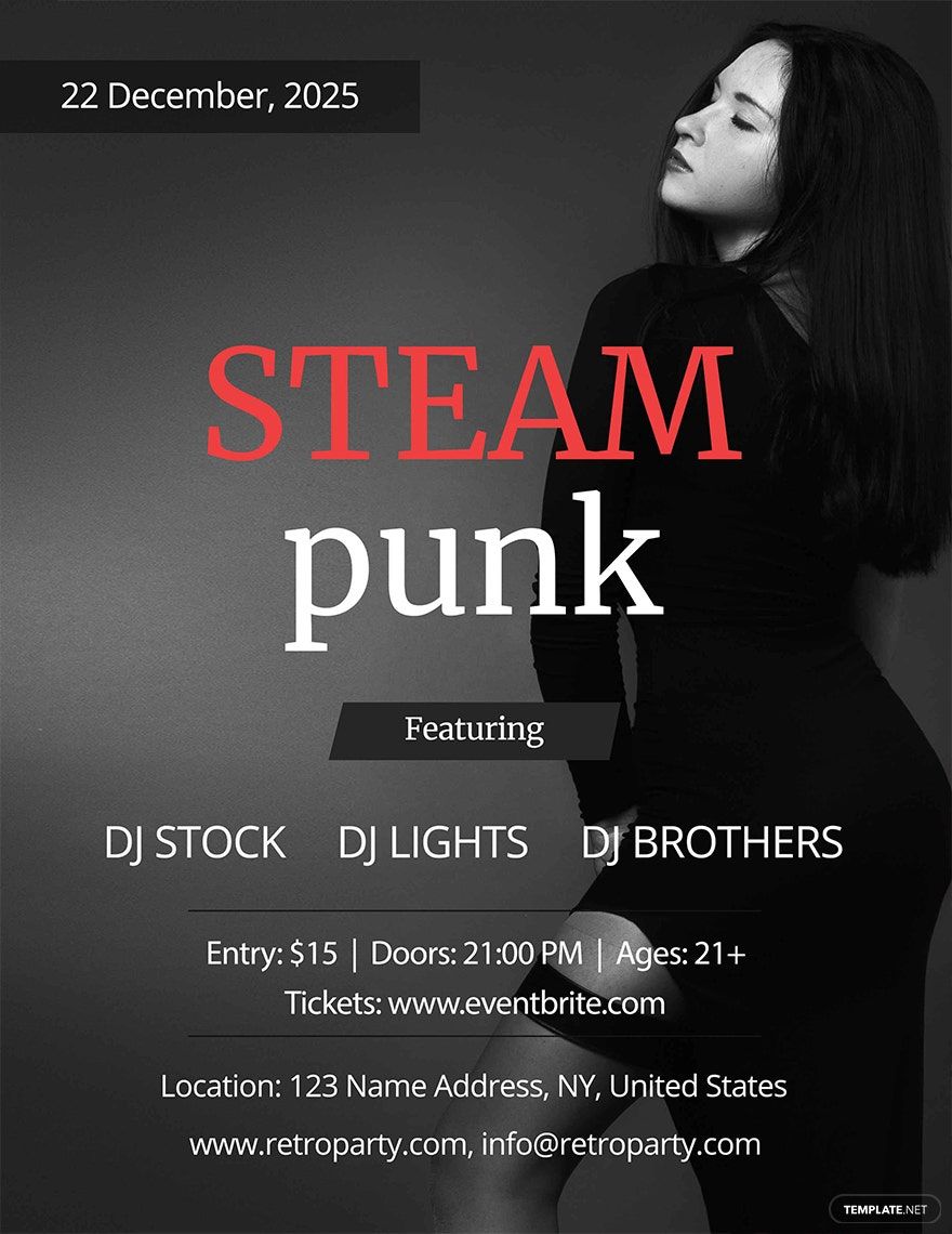 Steampunk Party Flyer Template in Publisher, Pages, Word, PSD, Illustrator, Google Docs - Download | Template.net