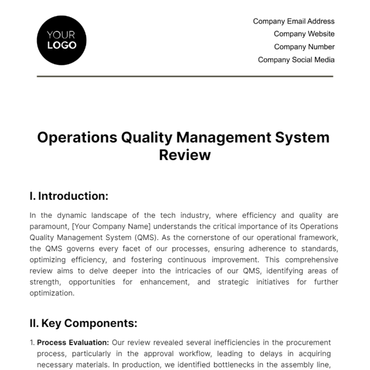 Operations Quality Management System Review Template
