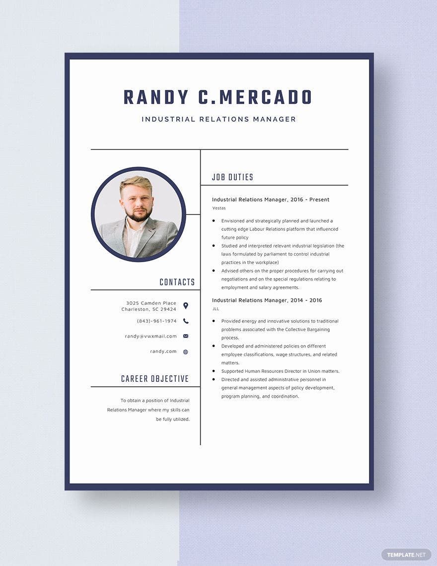 Industrial Relations Manager Resume