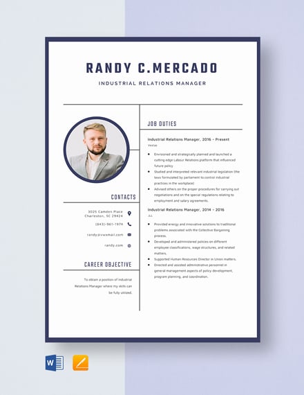Industrial Relations Manager Resume 