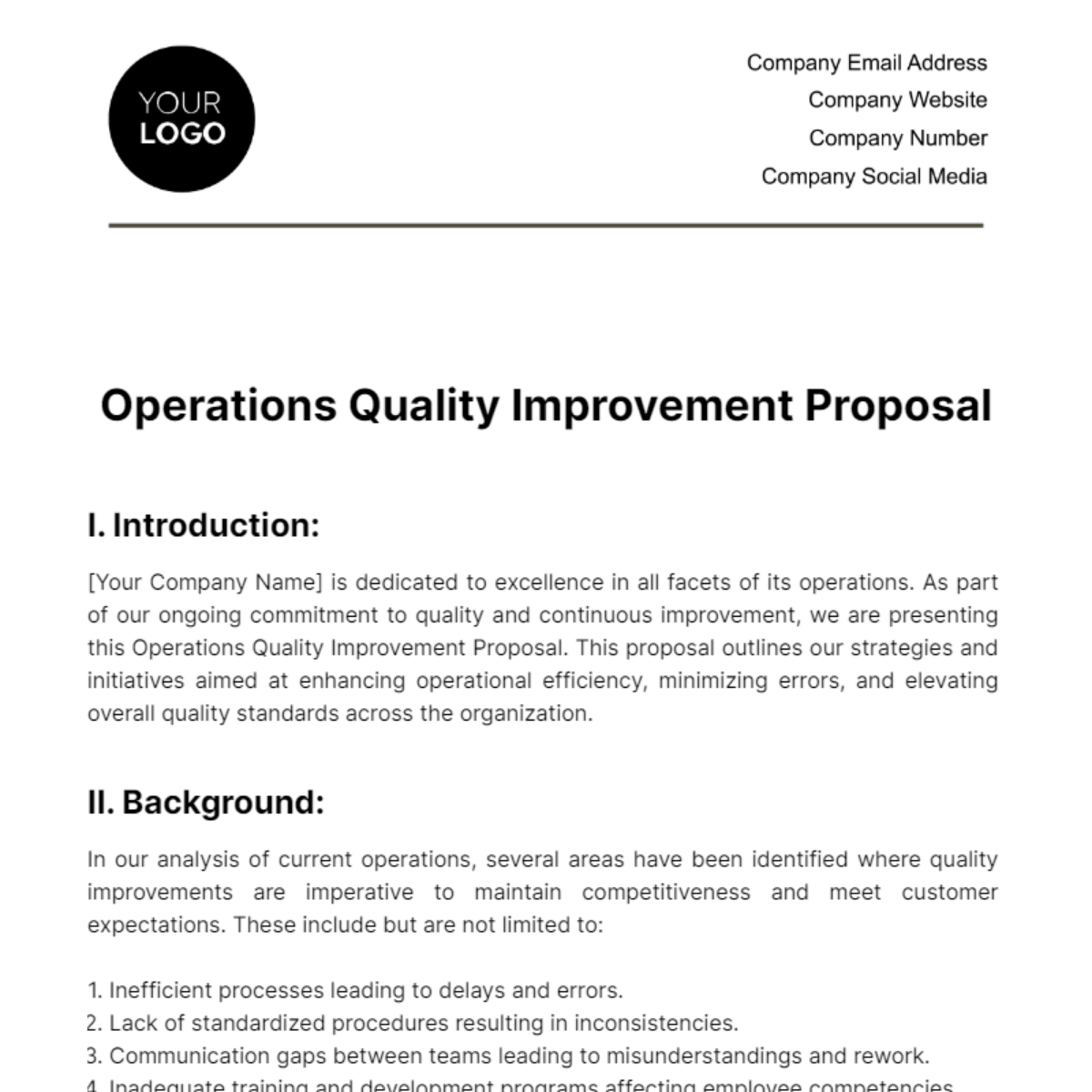 Operations Quality Improvement Proposal Template - Edit Online ...