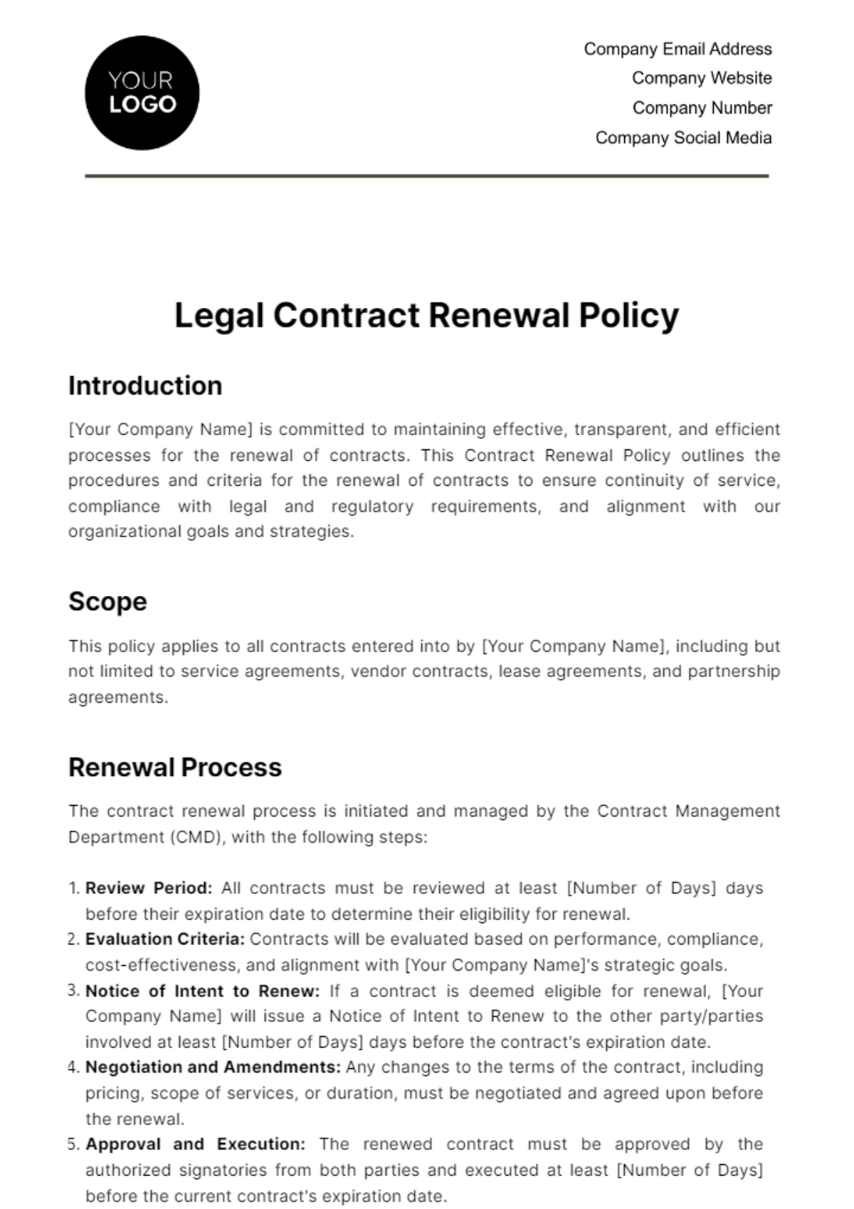 Legal Contract Renewal Policy Template