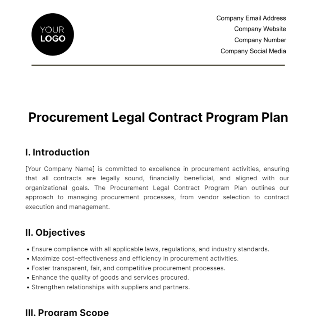 Procurement Legal Contract Program Plan Template - Edit Online & Download