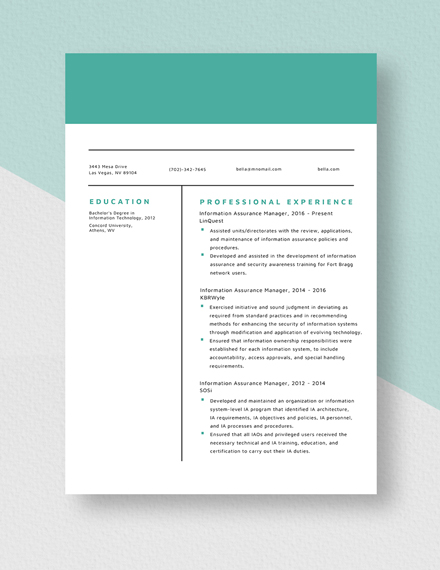 Information Assurance Manager Resume Template