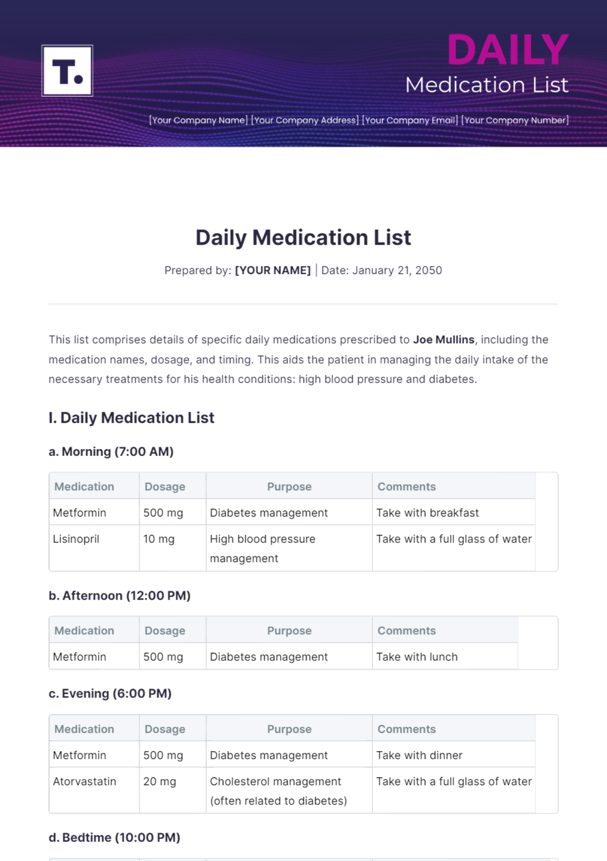 Daily Medication List Template