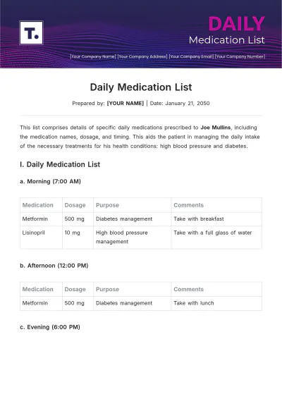 Free Daily Medication List Template to Edit Online