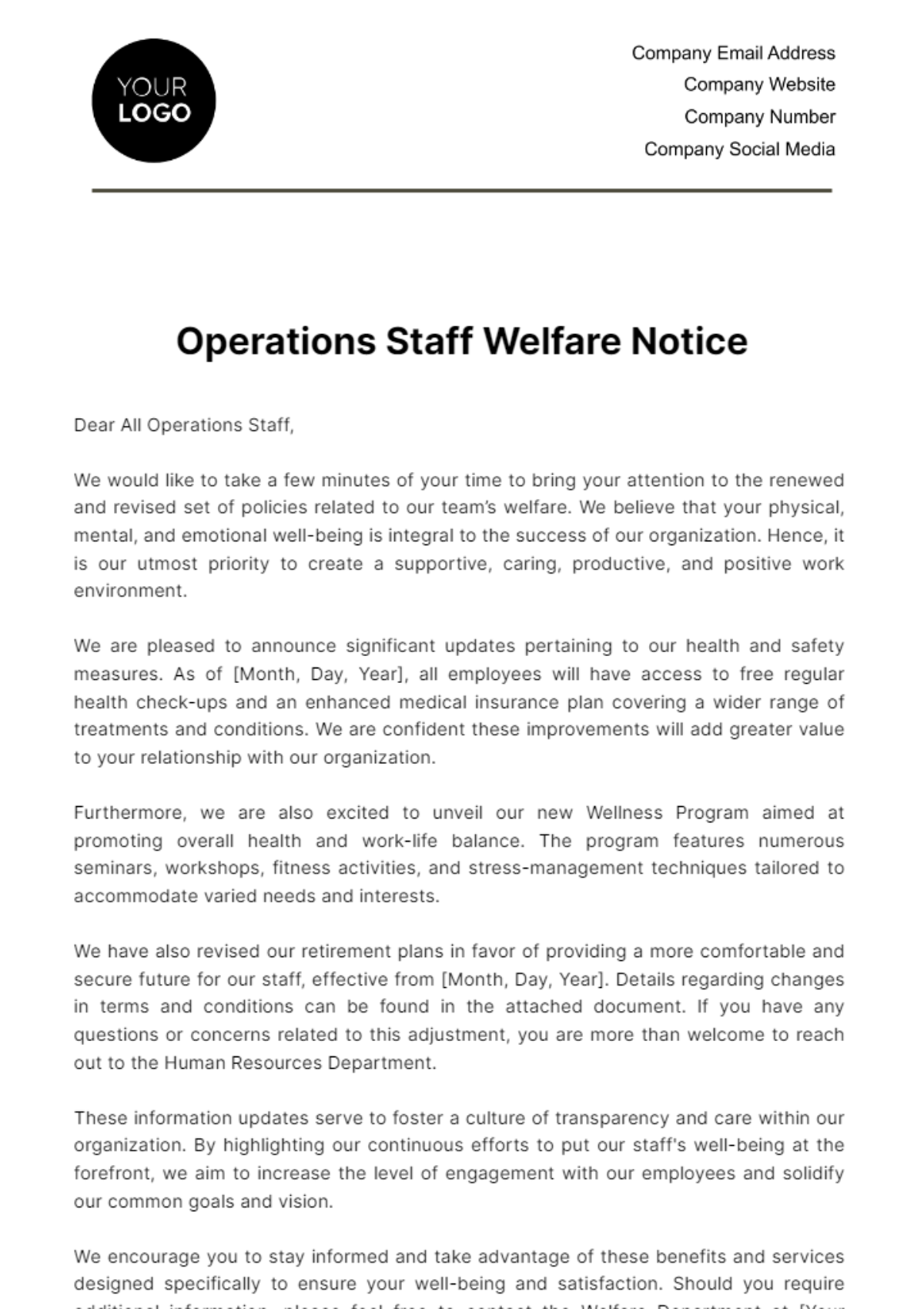 Operations Staff Welfare Notice Template - Edit Online & Download