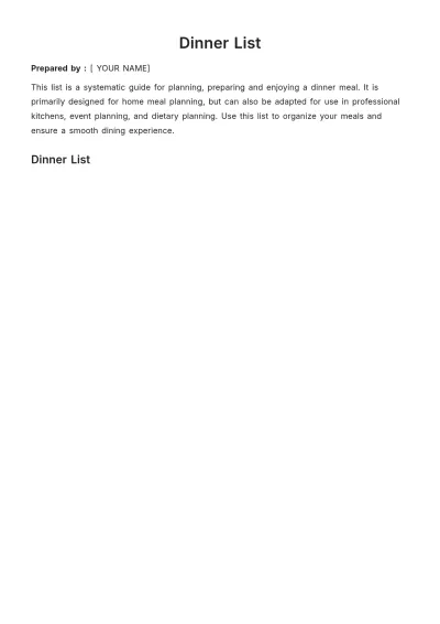 Free Dinner List Template to Edit Online