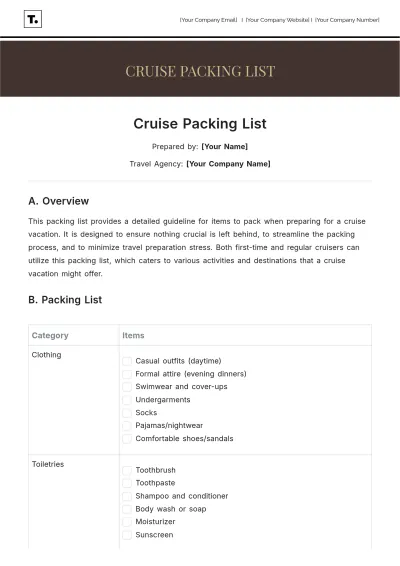 Free Cruise Packing List Template to Edit Online