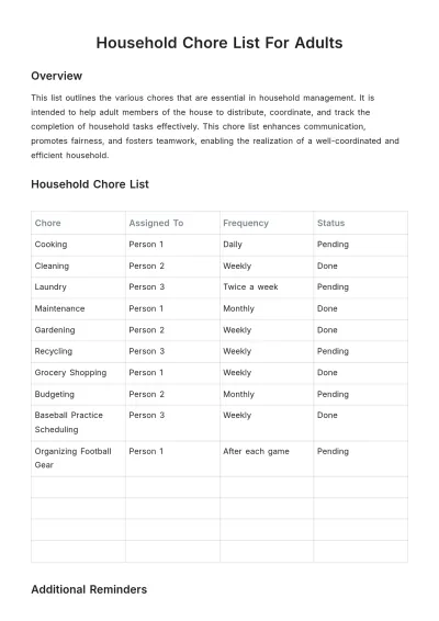 Free Household Chore List For Adults Template to Edit Online