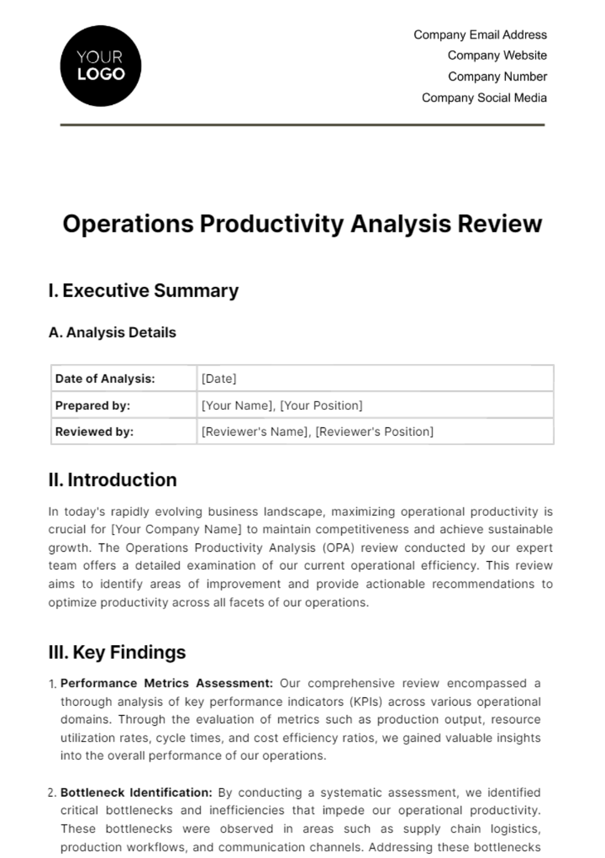 Operations Productivity Analysis Review Template - Edit Online & Download