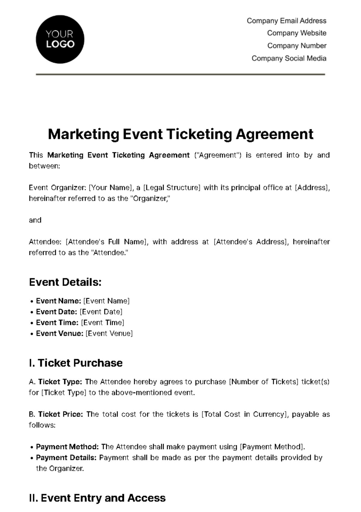 Free Marketing Event Ticketing Agreement Template