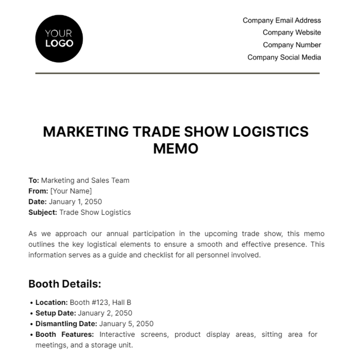 Marketing Trade Show Logistics Memo Template