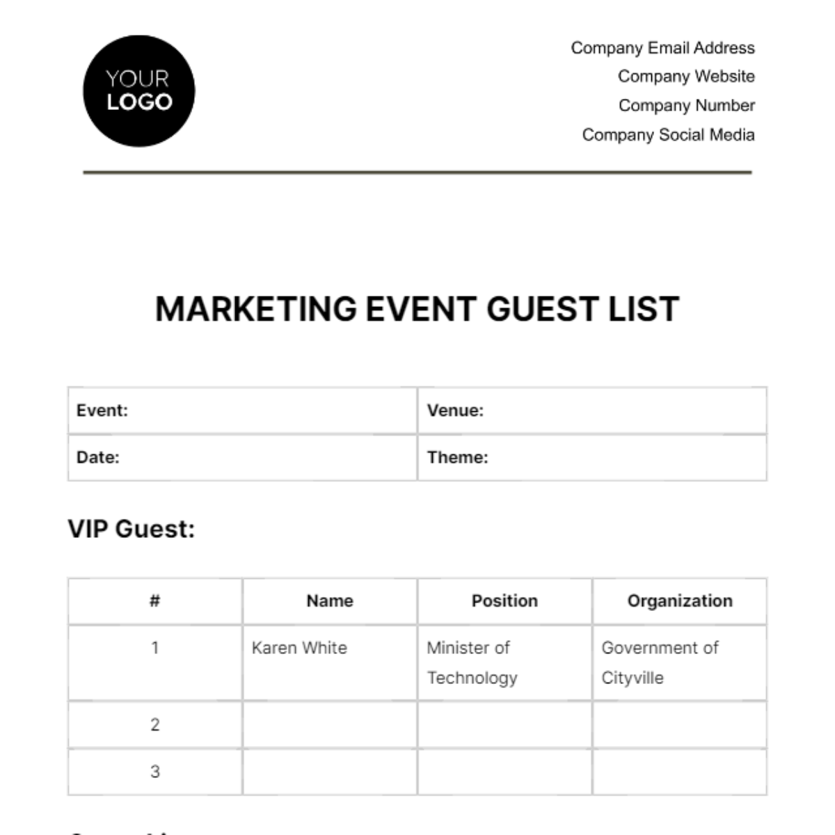 Marketing Event Guest List Template