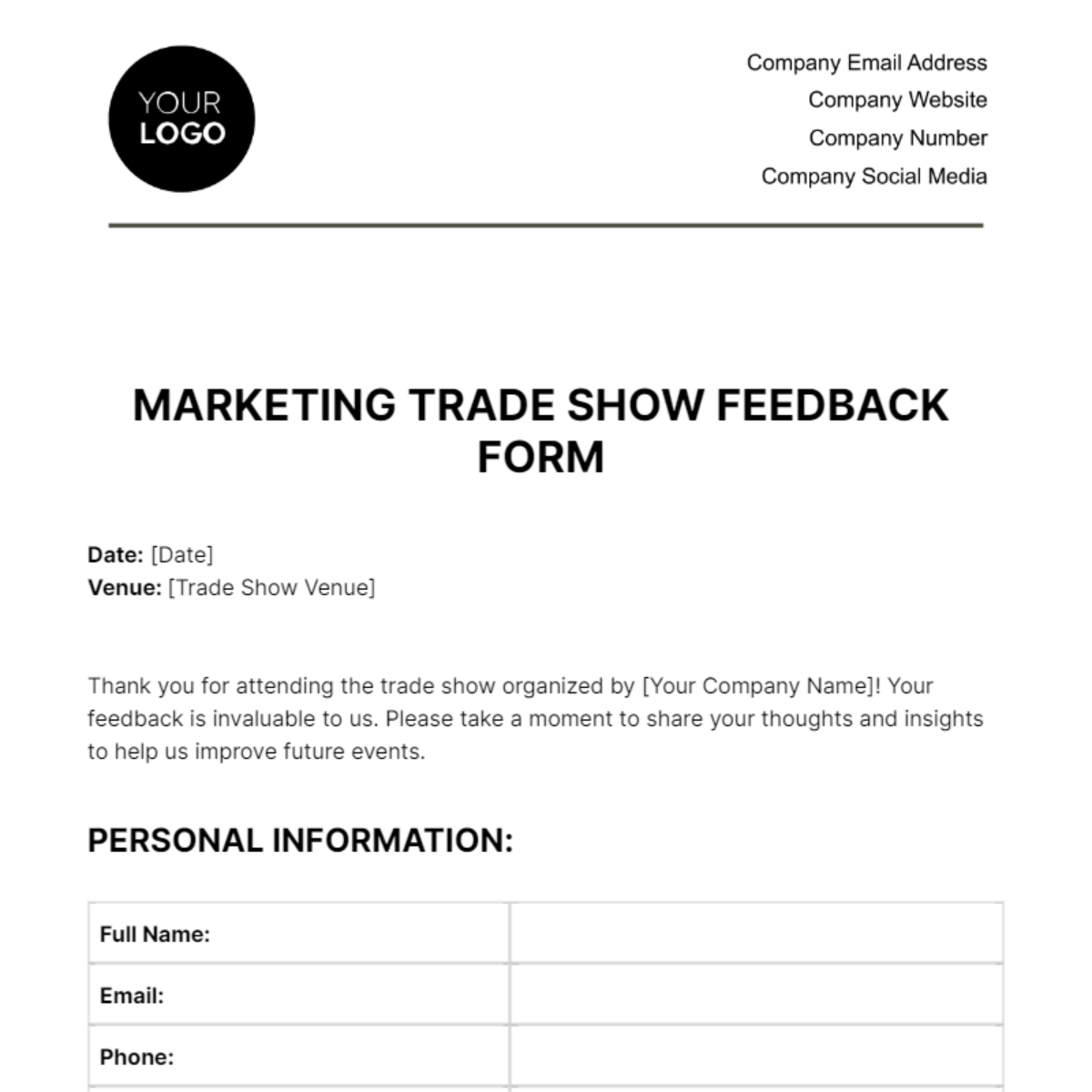Marketing Trade Show Feedback Form Template
