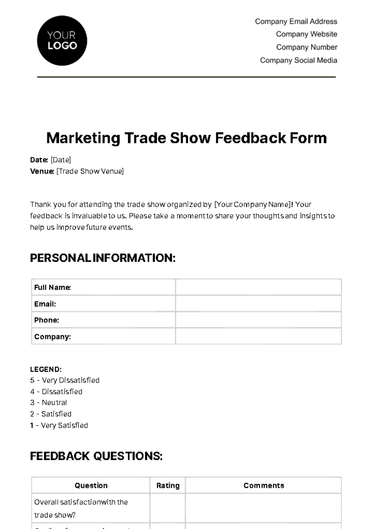 Free Marketing Trade Show Feedback Form Template