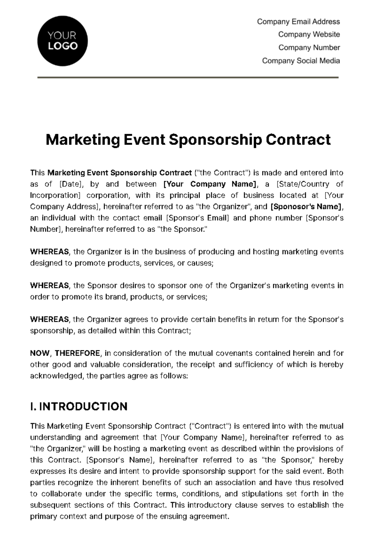 Free Marketing Event Sponsorship Contract Template