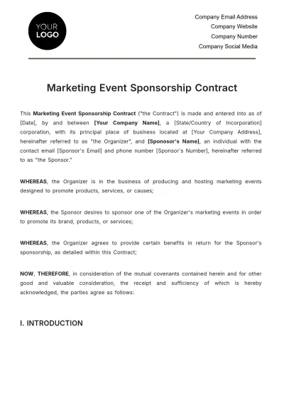 Free Marketing Event Sponsorship Contract Template to Edit Online