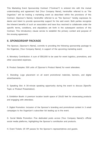 Free Marketing Event Sponsorship Contract Template to Edit Online