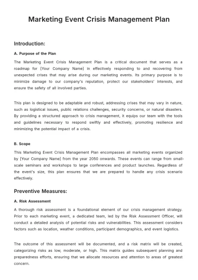 Free Marketing Event Crisis Management Plan Template to Edit Online