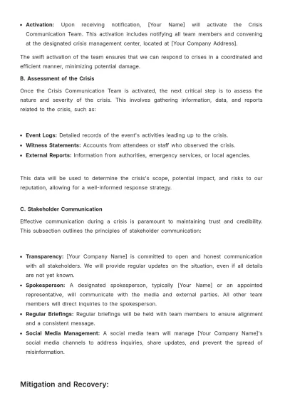Free Marketing Event Crisis Management Plan Template to Edit Online