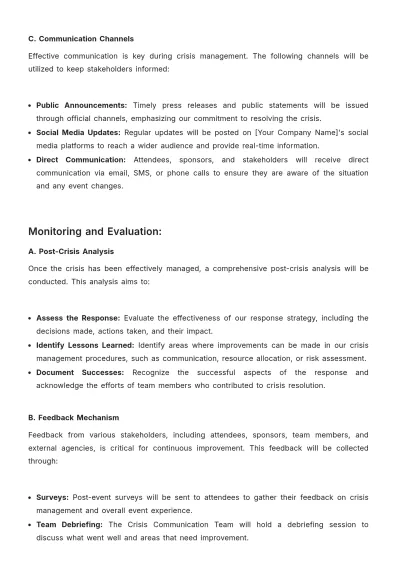 Free Marketing Event Crisis Management Plan Template to Edit Online