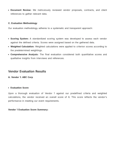 Free Marketing Event Vendor Evaluation Report Template to Edit Online