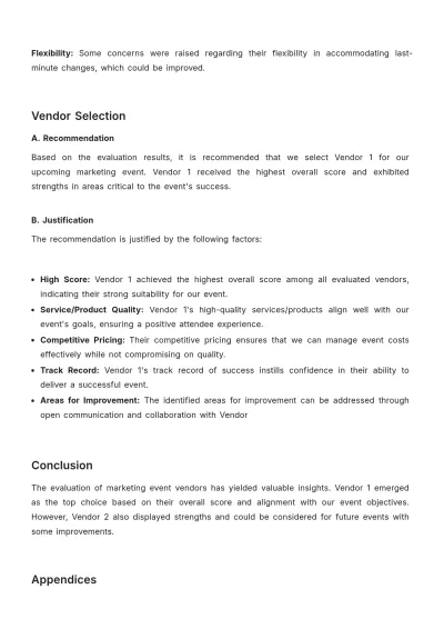 Free Marketing Event Vendor Evaluation Report Template to Edit Online