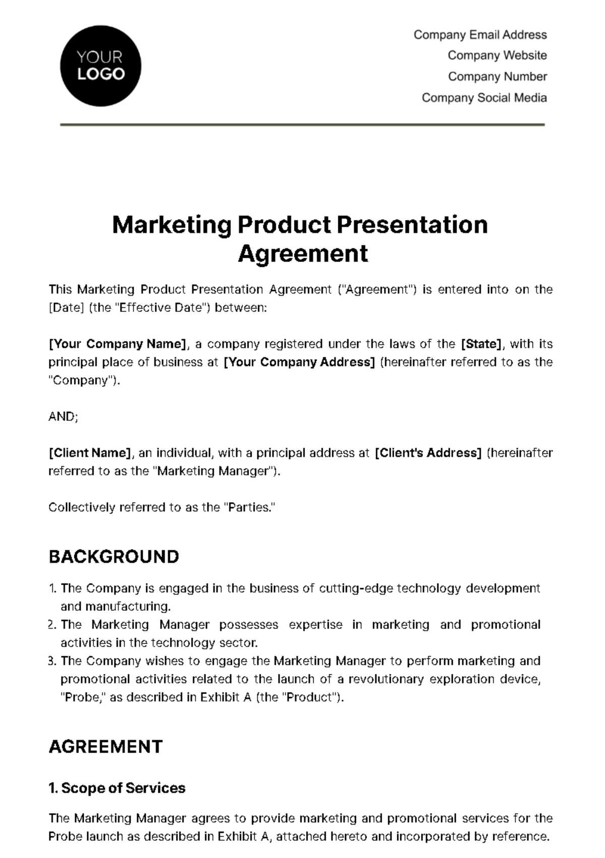 Marketing Product Presentation Agreement Template