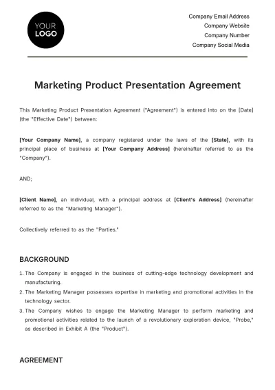 Free Marketing Product Presentation Agreement Template to Edit Online