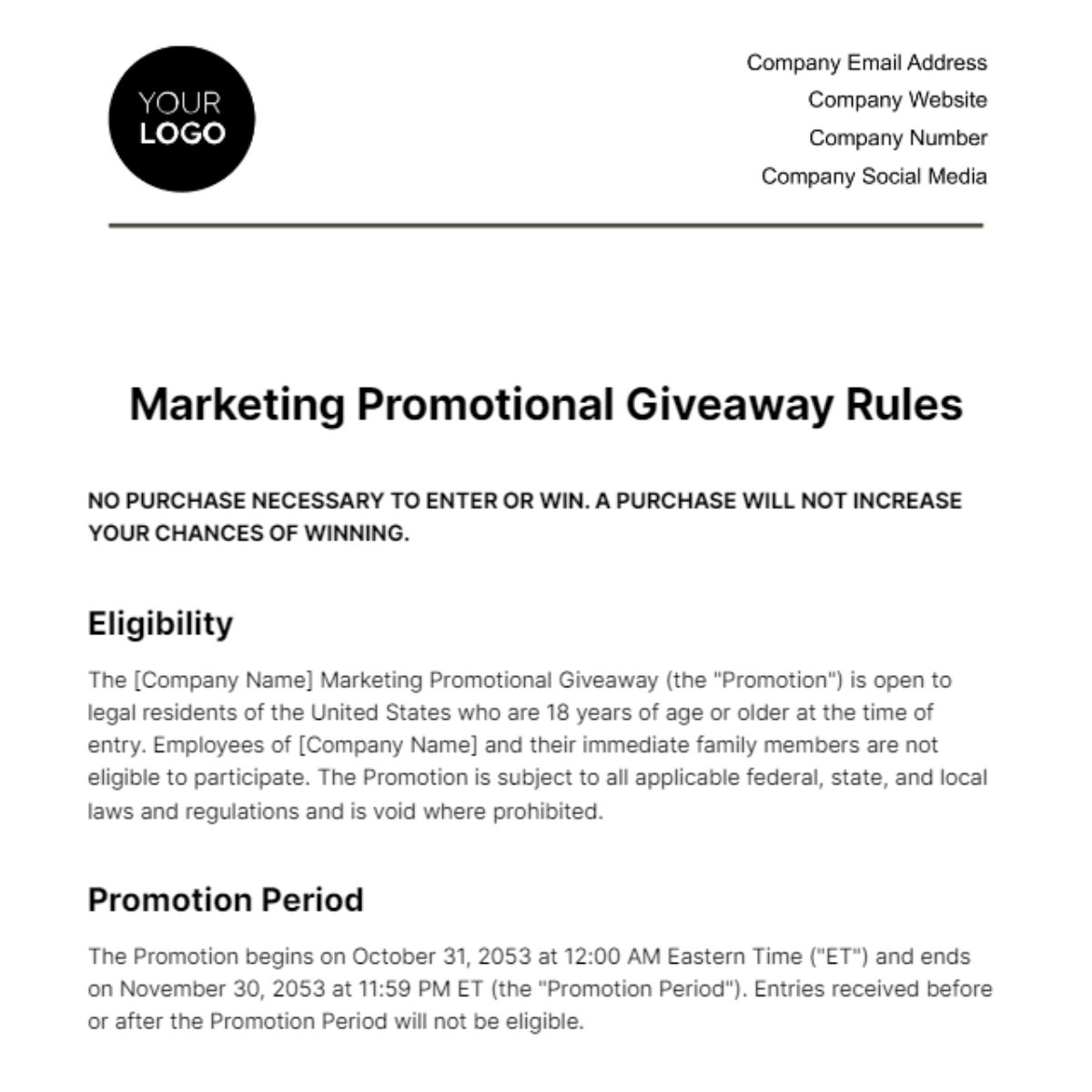 Marketing Promotional Giveaway Rules Template