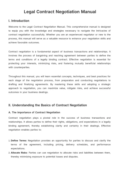 Free Legal Contract Negotiation Manual Template to Edit Online
