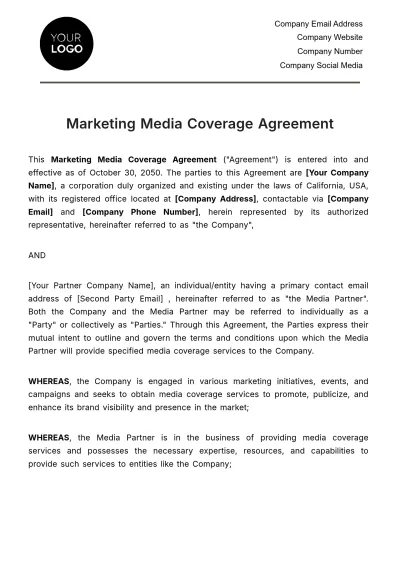 Free Marketing Media Coverage Agreement Template to Edit Online