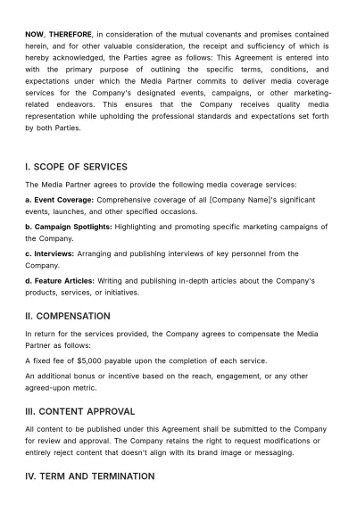 Free Marketing Media Coverage Agreement Template to Edit Online