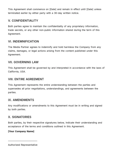 Free Marketing Media Coverage Agreement Template to Edit Online