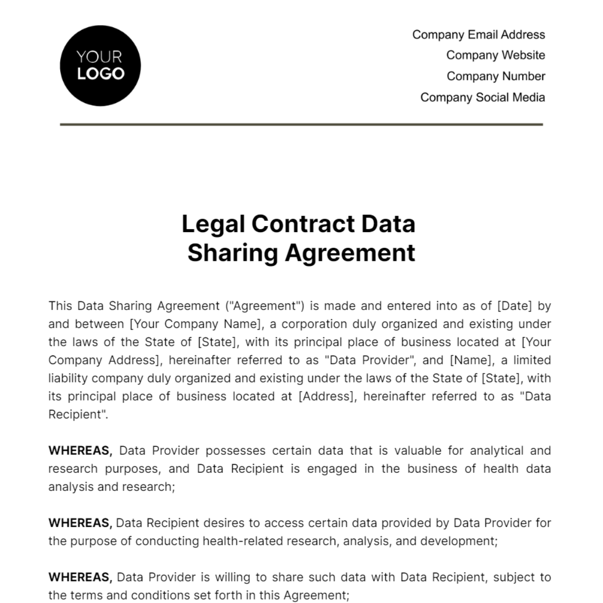 Legal Contract Data Sharing Agreement Template