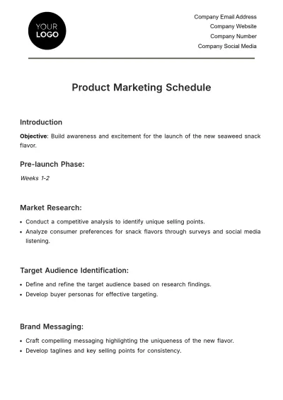 Free Product Marketing Schedule Template to Edit Online