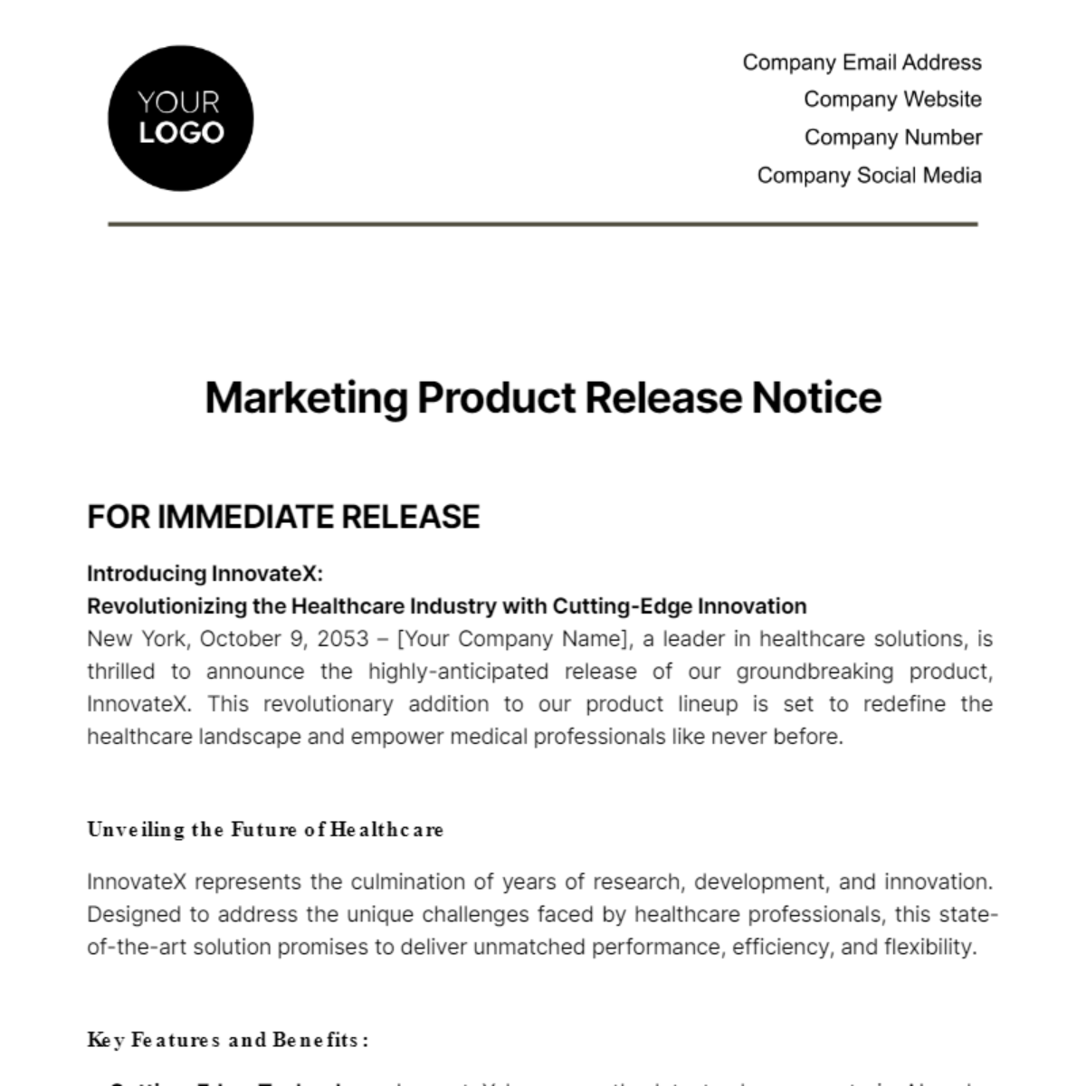 Marketing Product Release Notice Template