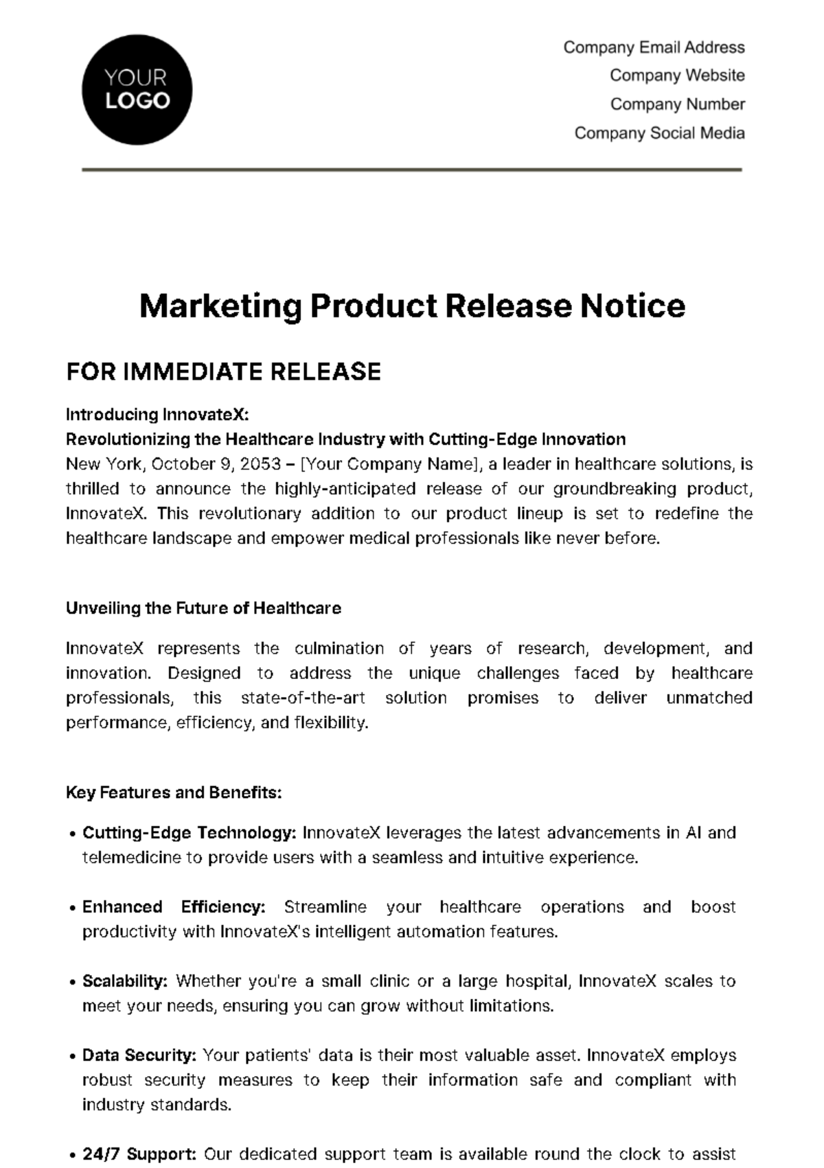 Free Marketing Product Release Notice Template