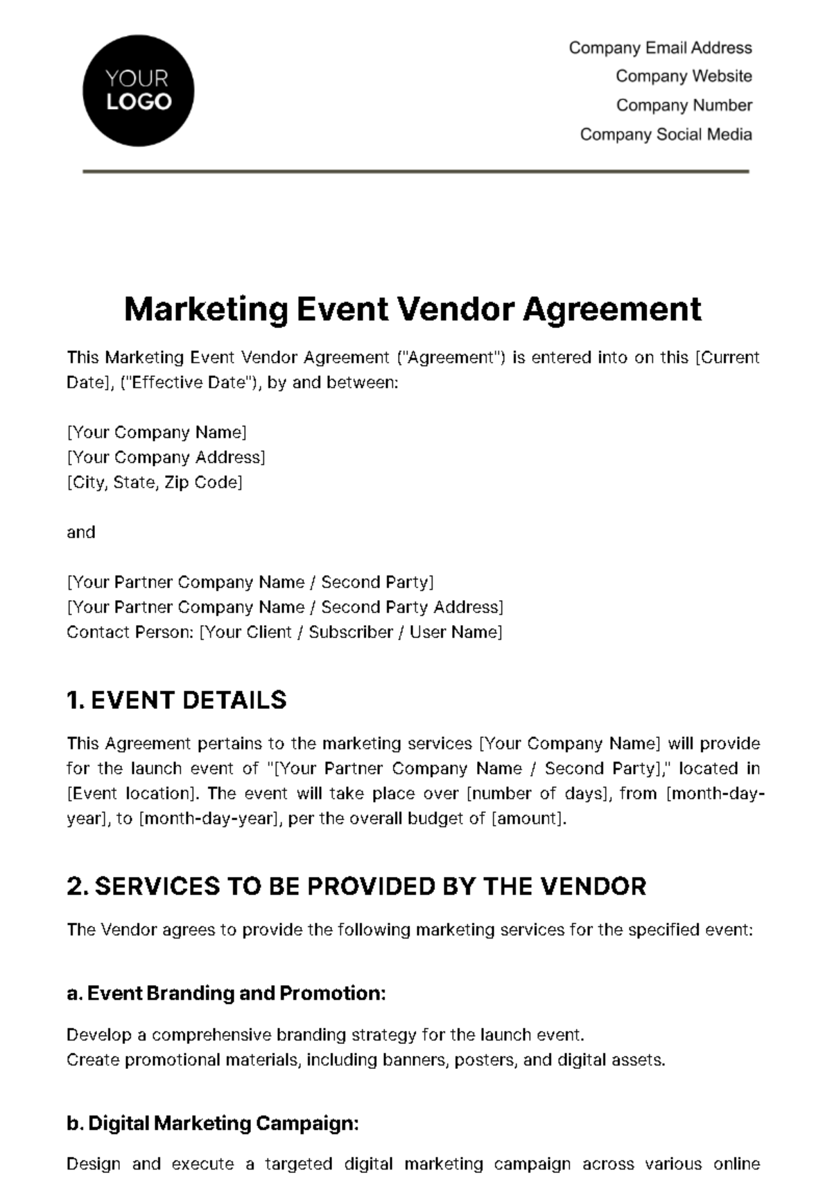 Free Marketing Event Vendor Agreement Template