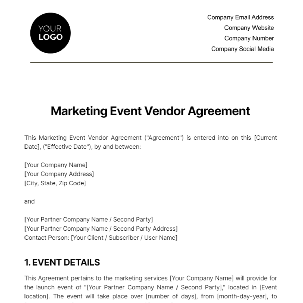 Marketing Event Vendor Agreement Template