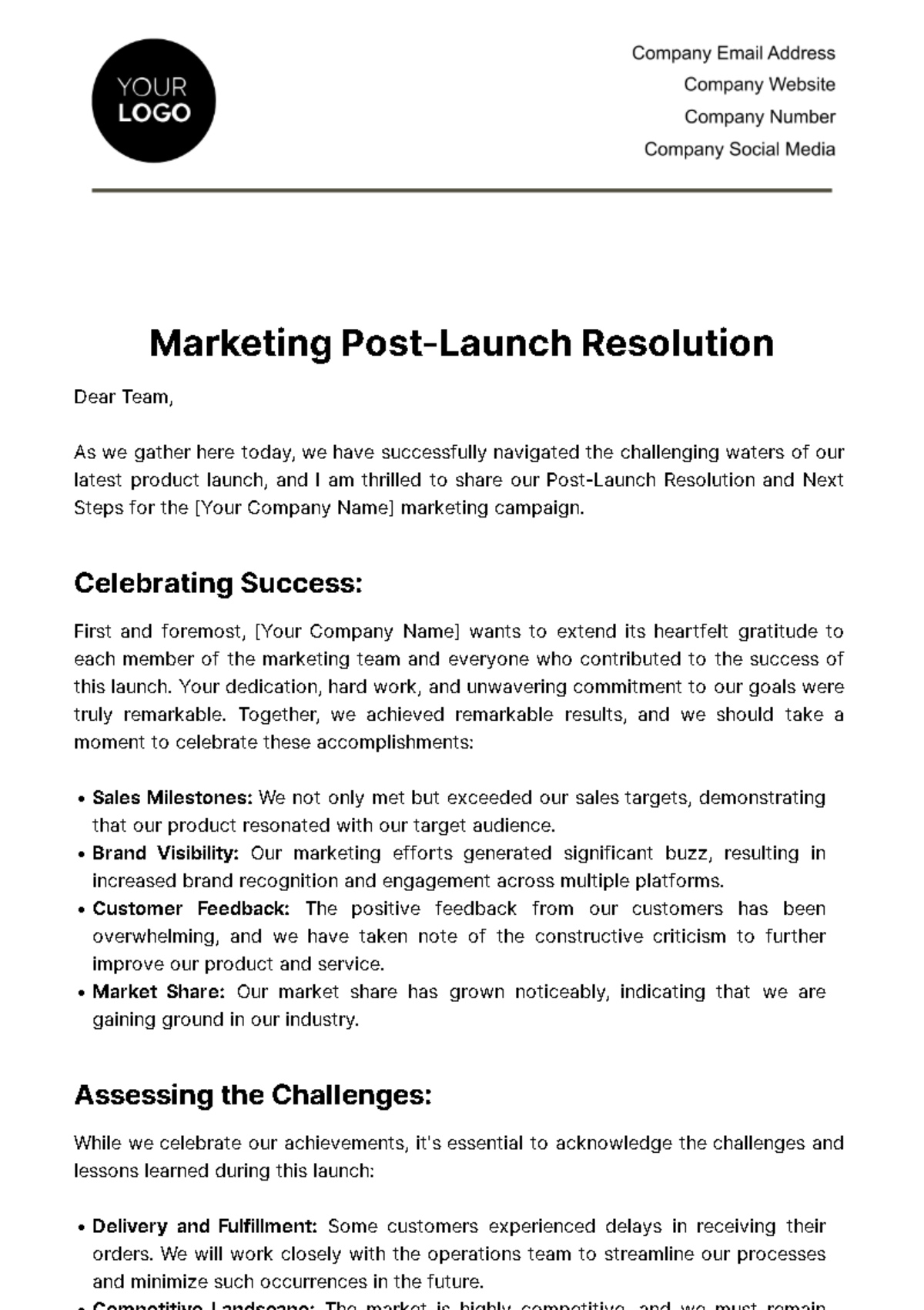 Free Marketing Post-Launch Resolution Template