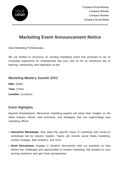 Free Marketing Event Announcement Notice Template to Edit Online